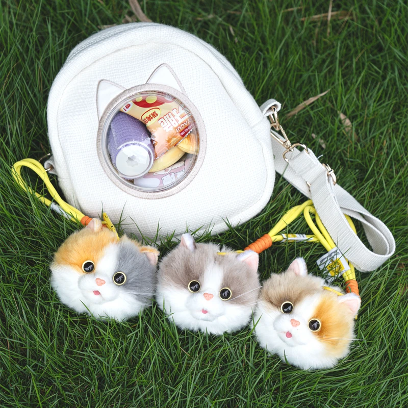 DUPAN 2026 New Cute Cat Head Pendant Backpack Women Large Capacity Multi-Function Daily Use One Shoulder Zipper Handbag