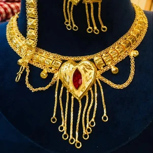 Imitation Vintage Fashion Jewelry Set 18K Copper Necklace Earrings Floral Pattern Indian Made Daily Life Accessory