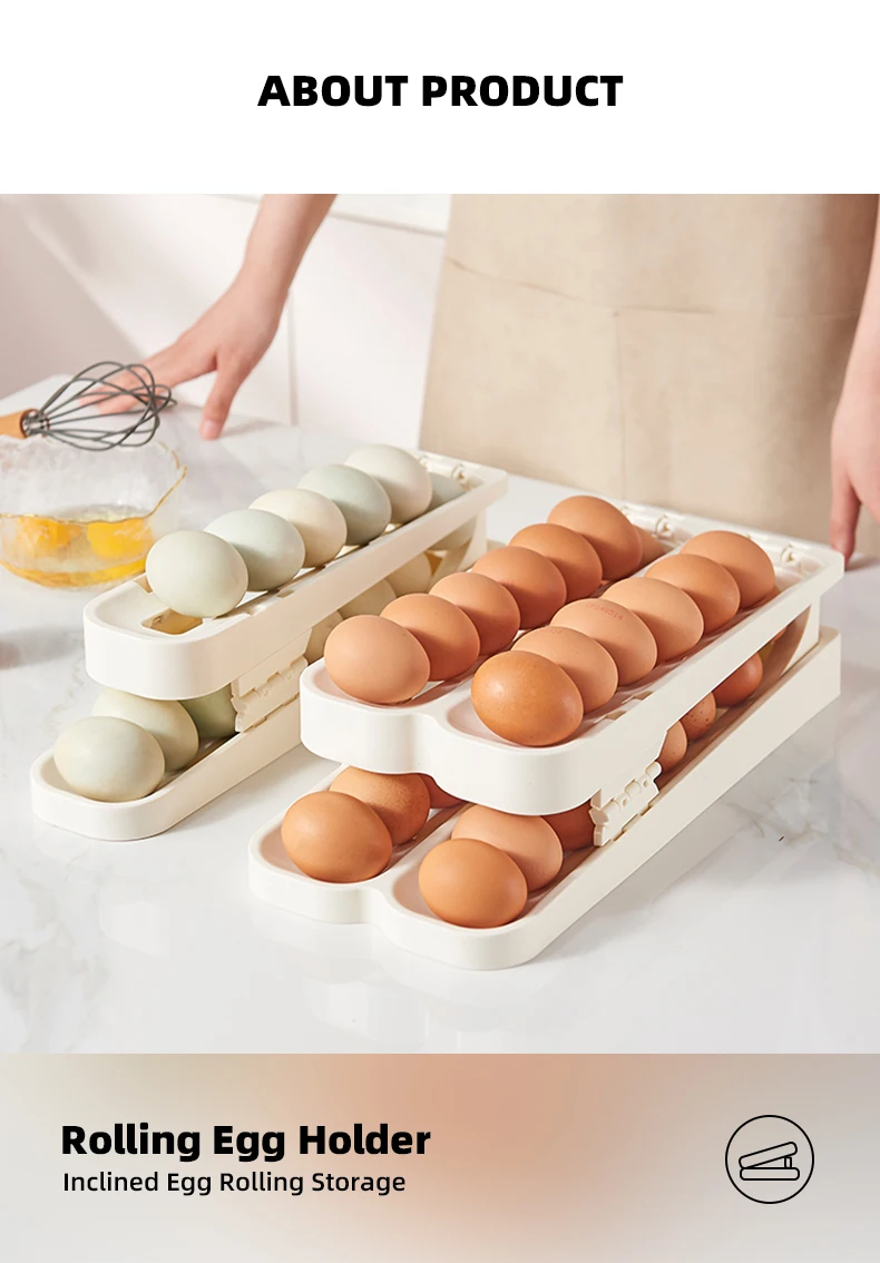 product wanuo multi tier self rolling egg organizer kitchen plastic egg organizer fridge egg organizer for fridge-2