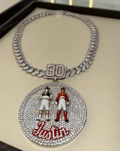 Custom Made Silver Moissanite Pendant Necklace Red Enamel Face Pendant Fully Iced Out Necklace For Men Personalized Name Pendant