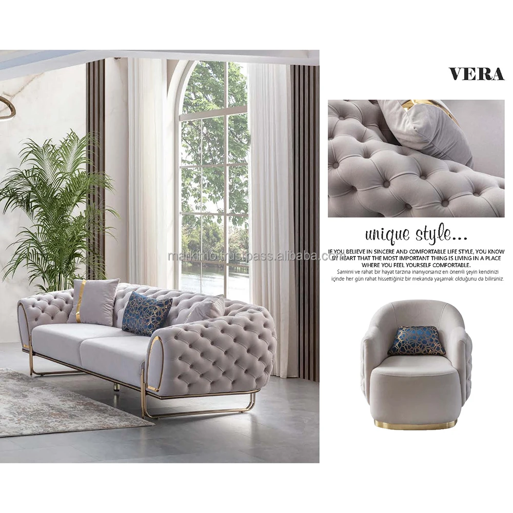 Turkish Luxury Sofa Set Tufted Upholstered Coach Modern European Living