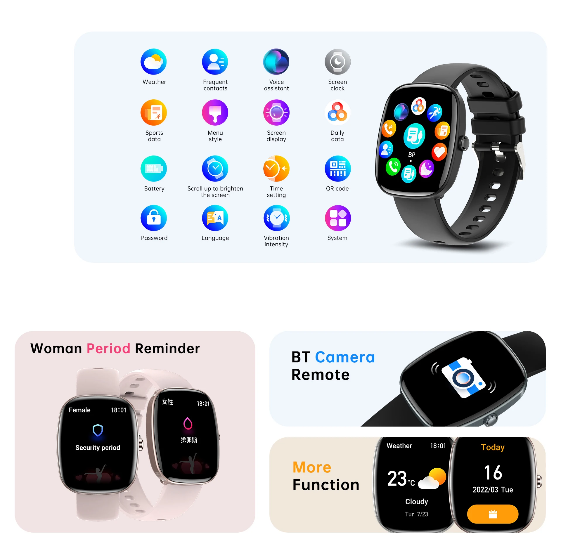 S5 TFT Ip68 Remote Control Photo Diy Dial Music Playback Electronic Female Menstrual Health Bluetooth Call Android Smart Watches