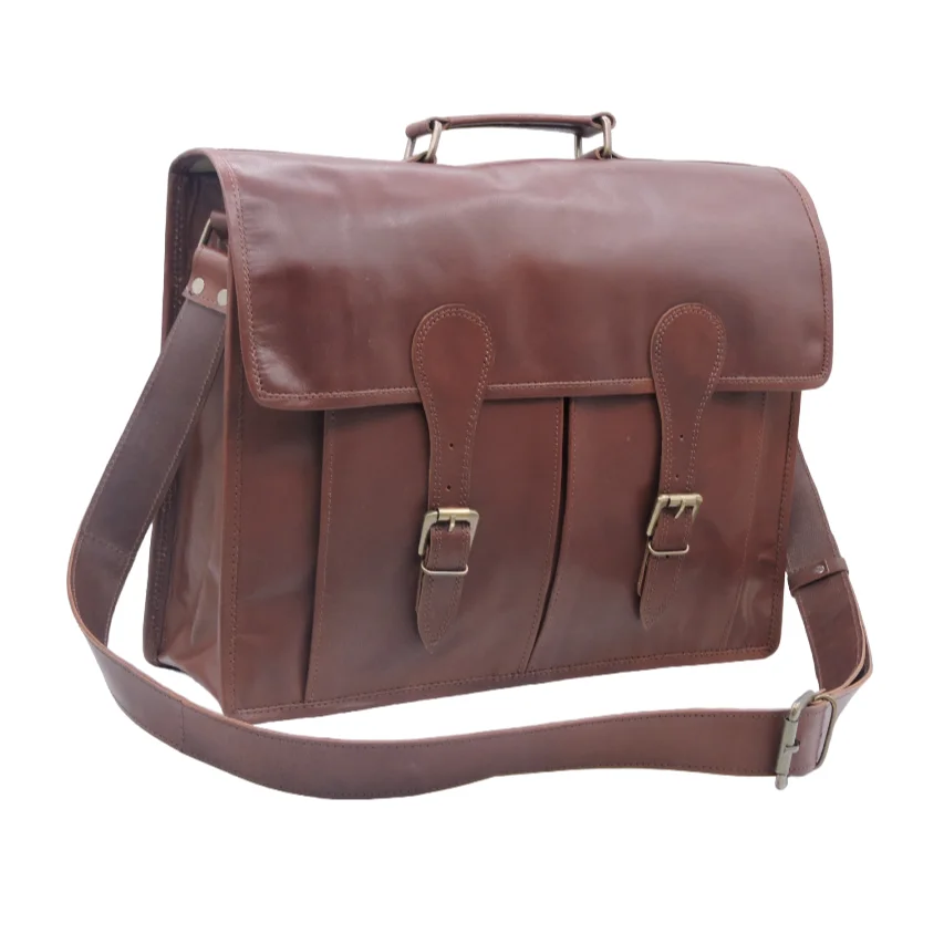 Basic Design Laptop Genuine Leather Office Briefcase Shoulder Bag ...