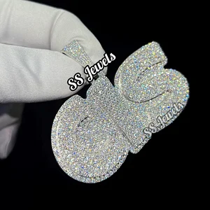 Custom 925 Sterling Silver Rhodium Plated VVS Moissanite Name Letter Hiphop Pendant Necklace with Claw Setting for Men 40g
