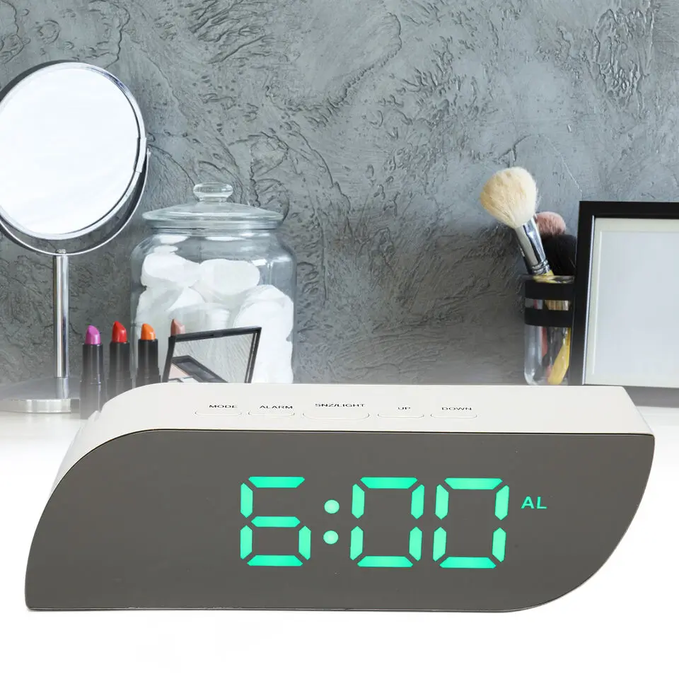 Luxury Multifunctional Wake up Digital Mirror Led Alarm Table Clock With Snooze Temperature Backlight