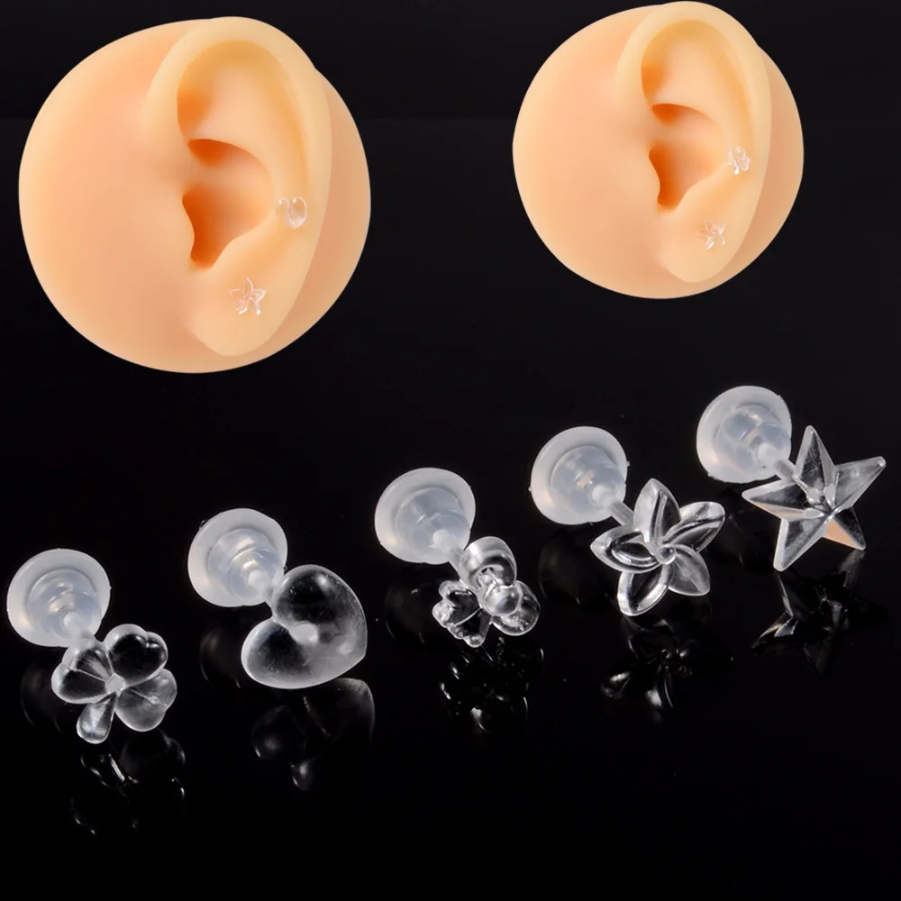 Poennis Acrylic Earlobe Cartilage Piercing Retainers Clear Plastic