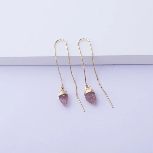 Trending Design Natural Cherry Quartz Gold Box Long Chain Thread