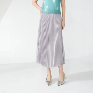 Miyake Women's High-Waisted Pleated Long Skirt Mid-Length Irregular Splicing Design Vintage Print Summer 2024 New Collection