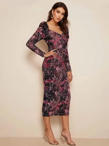 calf length bodycon dress Elaine Midi Dress - Short Sleeve Slim Fit Bodycon Dress in Black