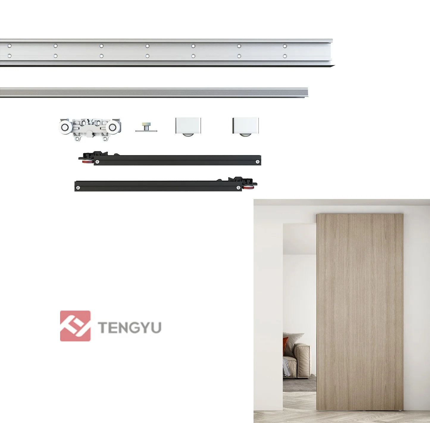 Modern Interior Sliding Door Hardware Kit With Concealed Track Buy