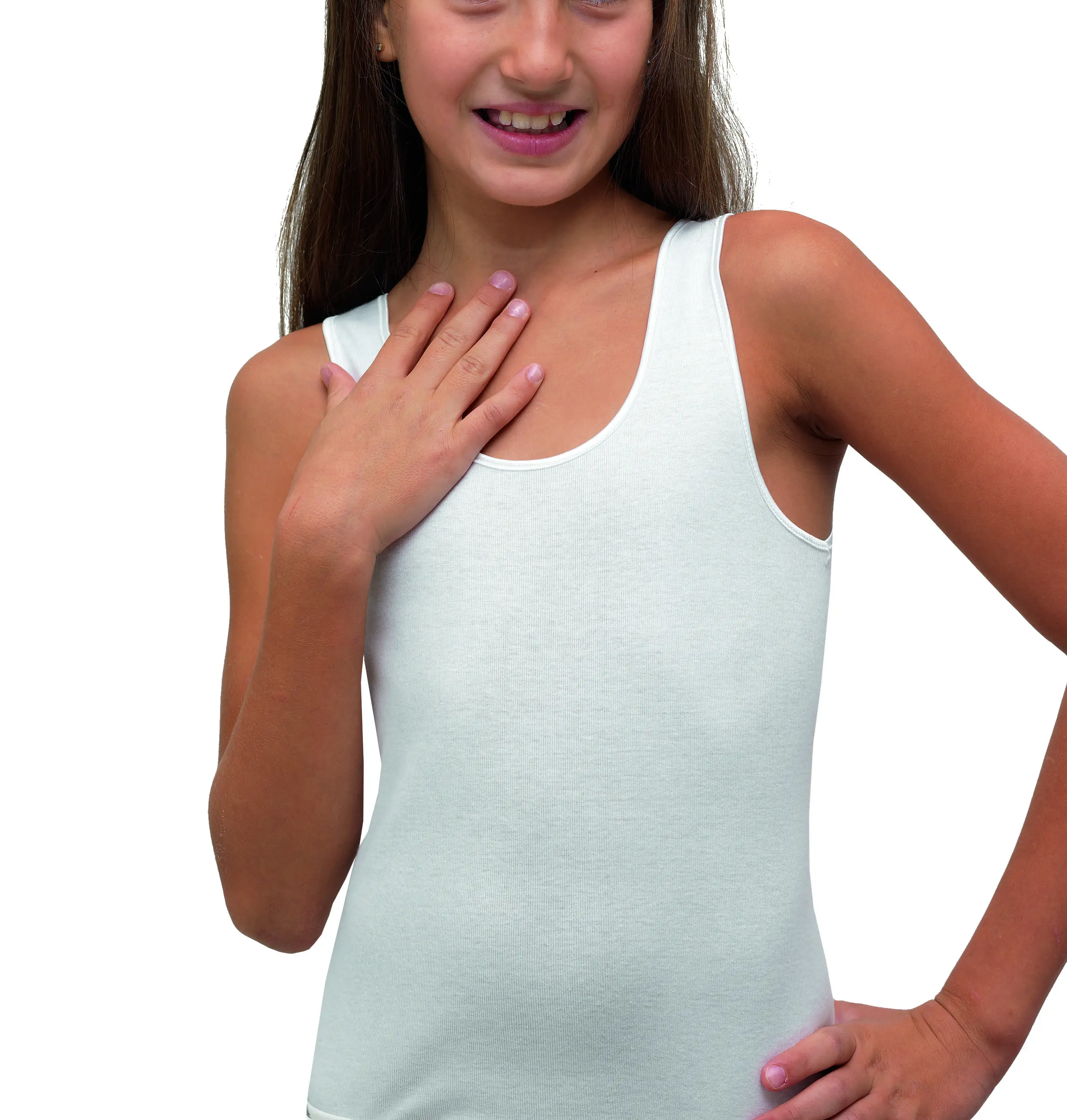 Made In Italy - Wide Shoulders Girl's Undershirt Tank Top With Satin ...