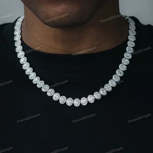 Wholesale Sterling Silver Moissanite Hip Hop Oval Tennis Chain 10mm White Gold Iced Clustered VVS Clarity 16-24 Inch Necklace