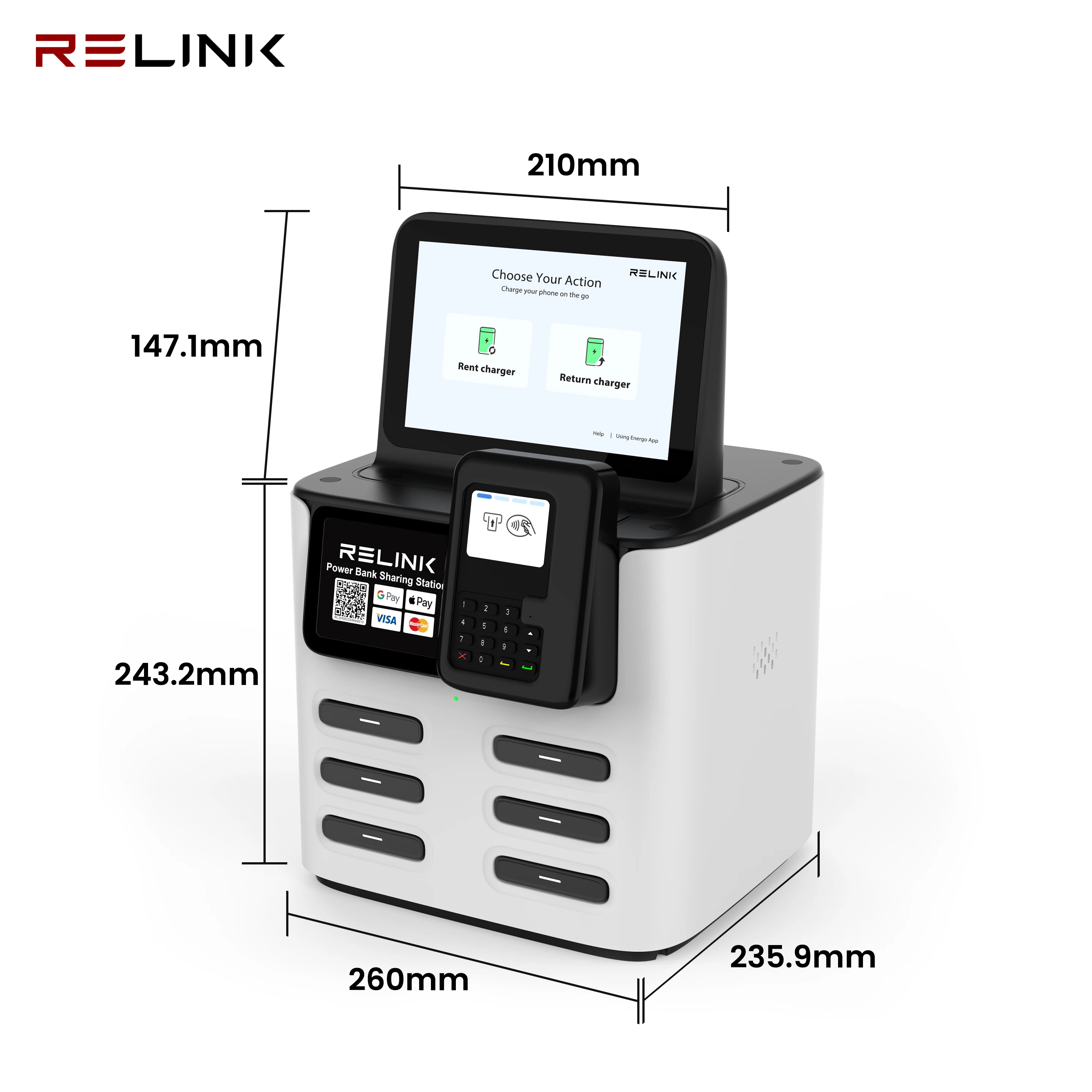 Relink Factory Outlet 6 Slots 8000mah  Portable Phone Charging Station with NFC POS for Coffee Shops Phone Charging Kiosk