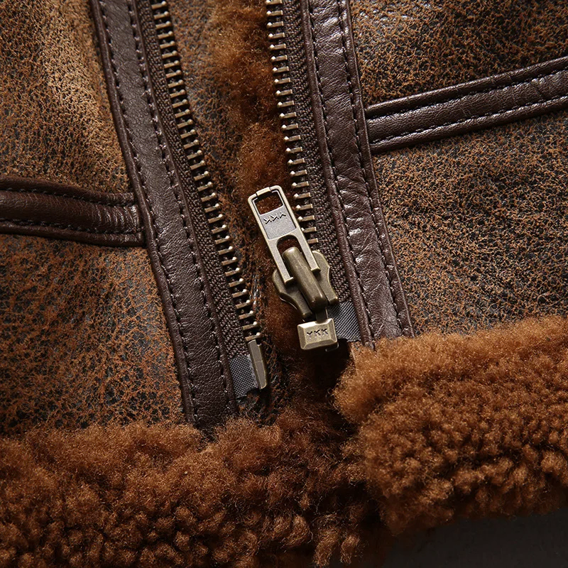Classic B3 Bomber Jacket For Men Genuine Sheepskin Leather Coat_voghion.com
