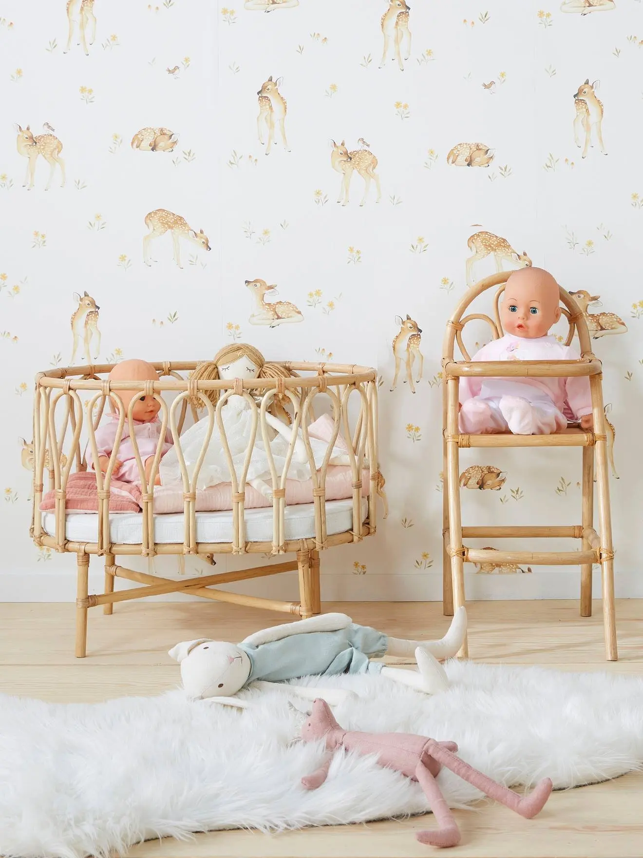 Children Pretend Toys Miniature Baby Doll Cribs Set Cradle Crib