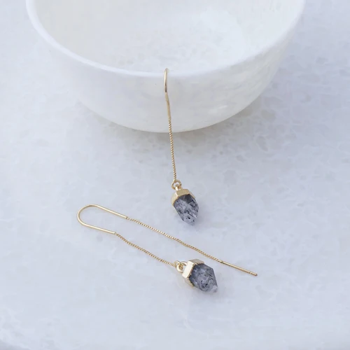 New Design Natural Faceted Dot Quartz Bullet Shape Threader Earrings