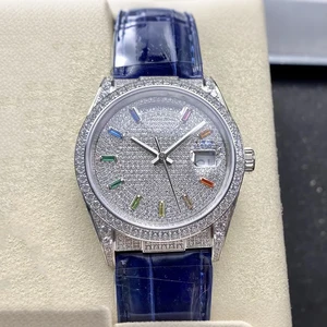 New High-quality Diamond-set Moissanite Stylish Men's Mechanical Watch Genuine Leather Classic Elegant Automatic Luminous Watch