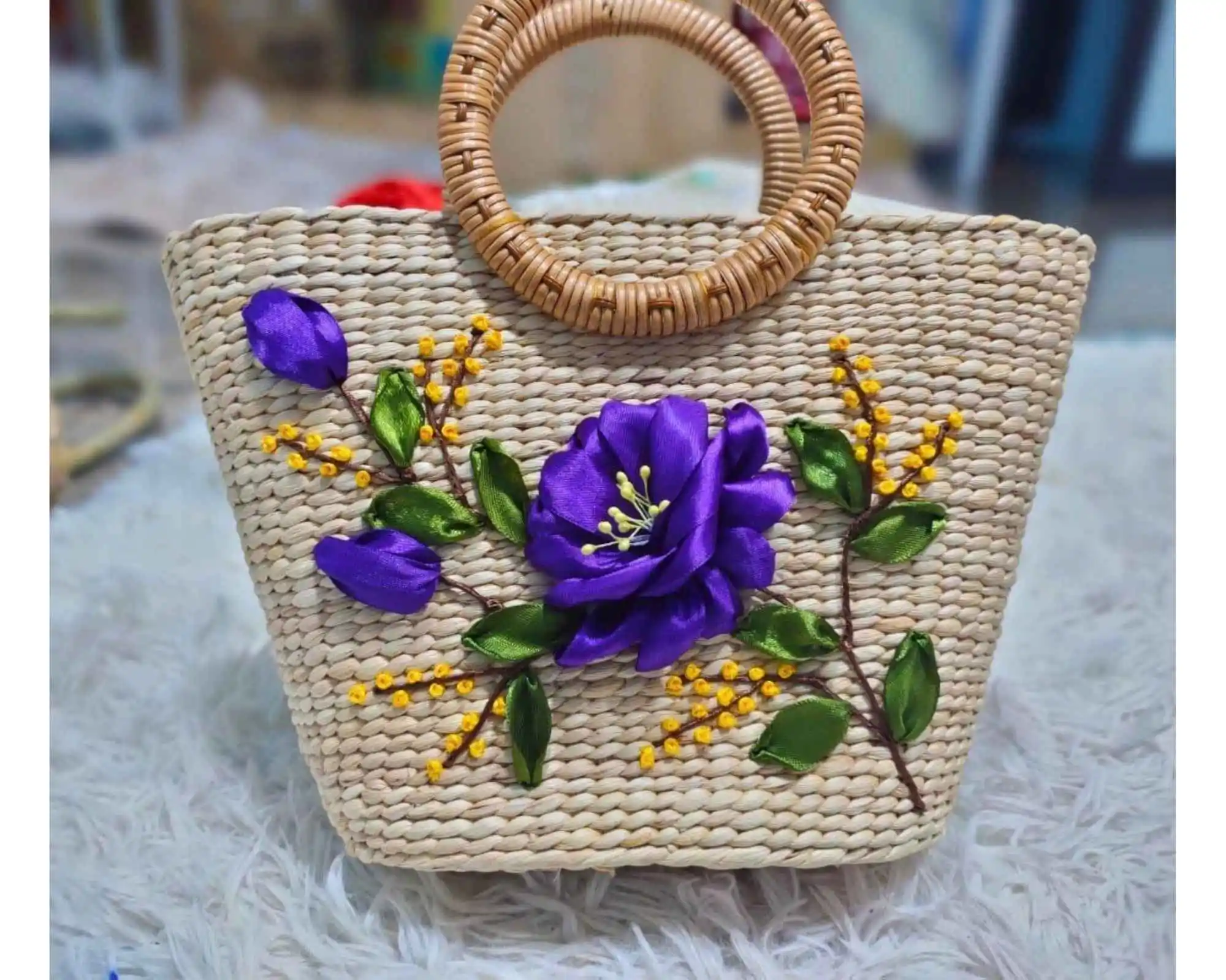 Elegant Water Hyacinth Bag With Rustic Texture Water