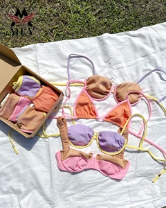 MLY New String Bikini Set 2026 Summer Custom Logo High Waist Sunscreen Quick Dry Lace-up Women Swimsuit Set Women's Swimwear