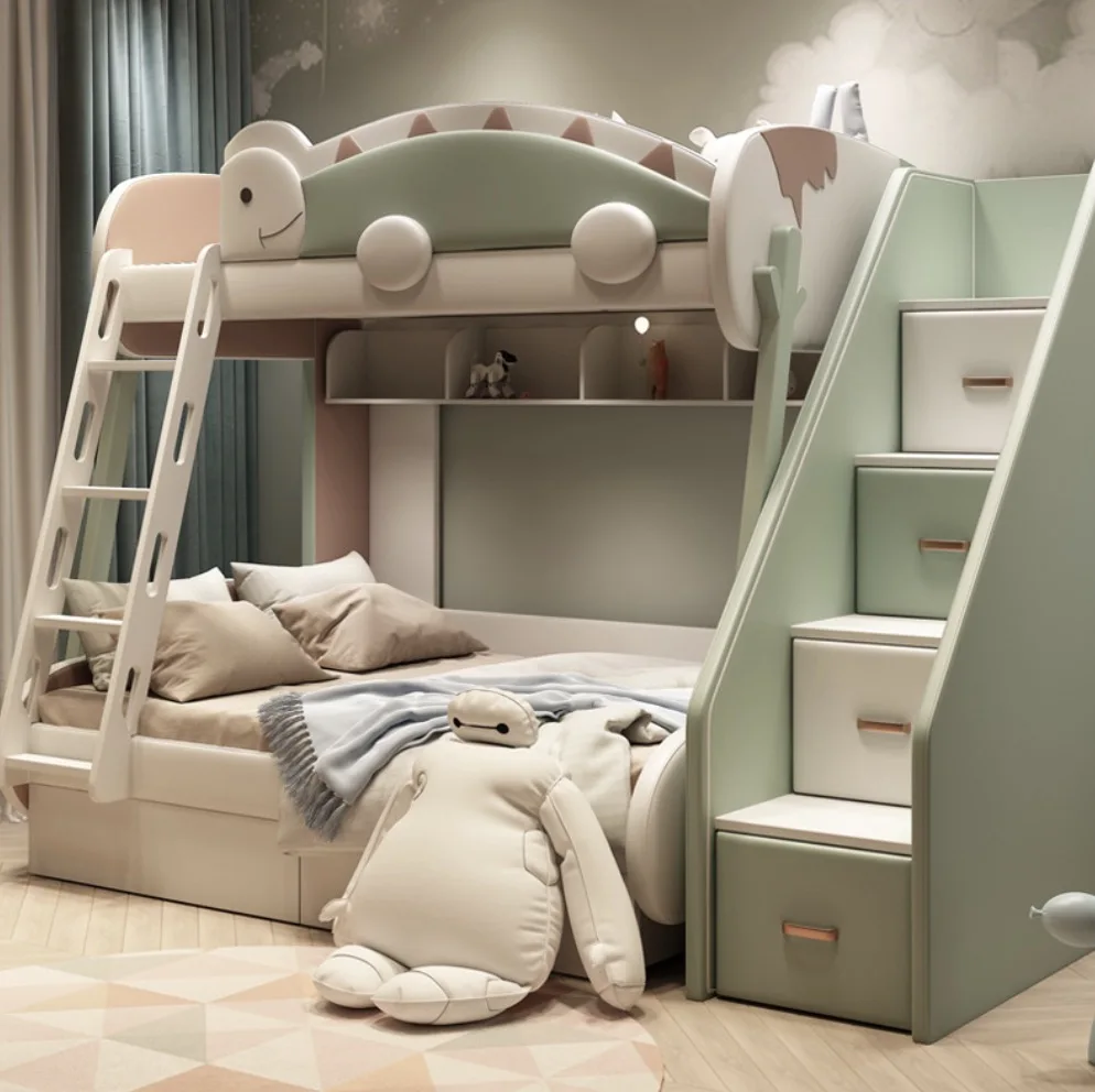 Modern Particle Board Kids Girls Wooden Double Full Over Full Furniture