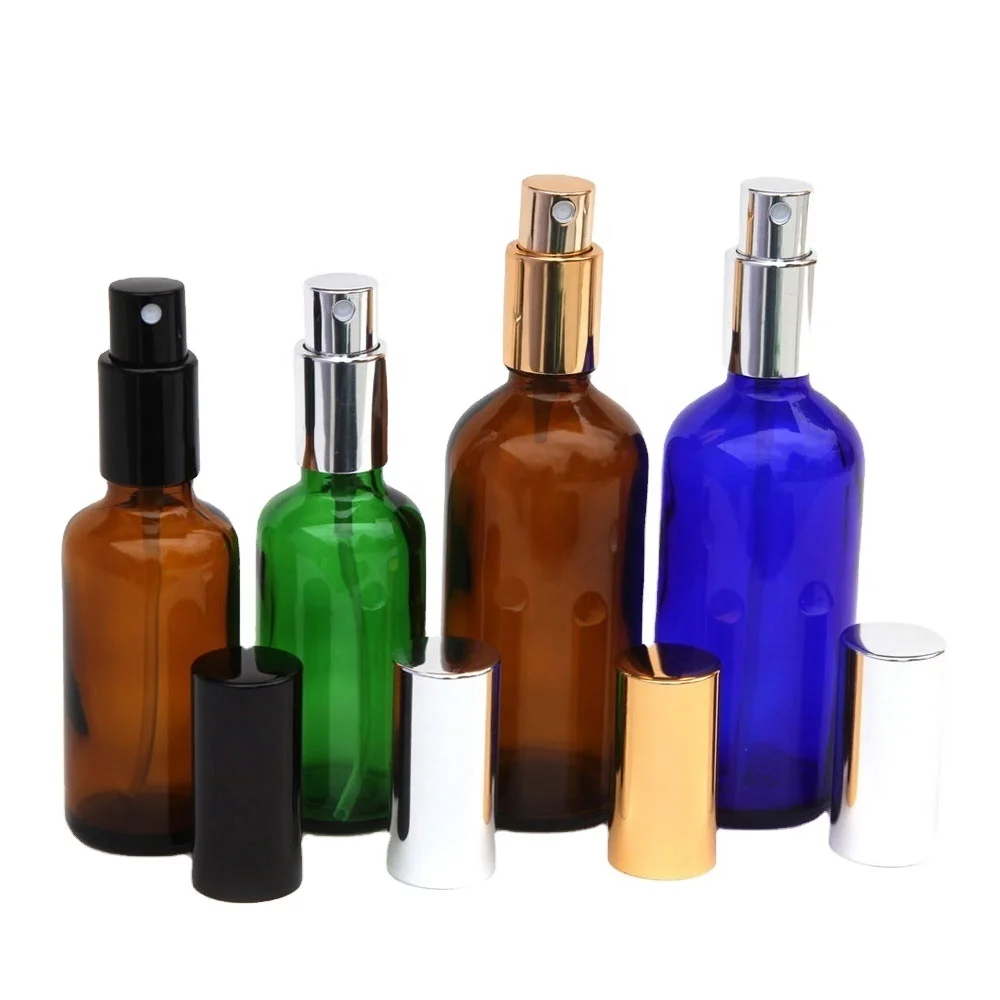 Wholesale Amber Aluminum Cap Custom Frosted Cosmetic Packaging Mist Spray Glass Bottle for sale