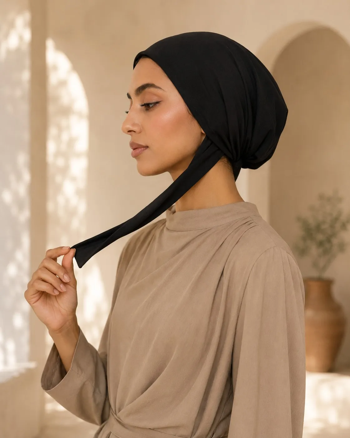 Jersey Hijab Undercap with Long Ties Onyx Black view 3