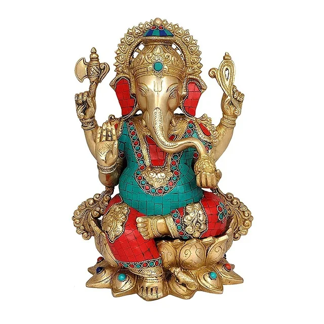 Brass Mangalkari Ganesha Sitting On Lotus Bhagwan Idol Ganesha Statue ...