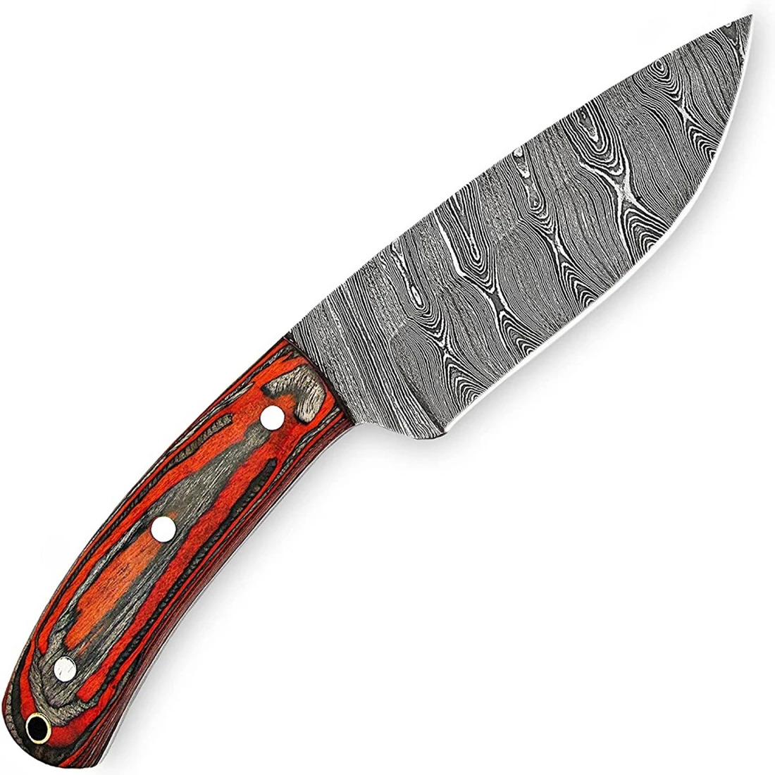 Handmade Damascus Steel Knife Resin And Bull Horn Handle With Leather