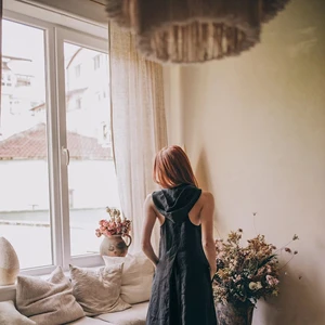 Plus Size Clothing V- Neck Maxi Summer Maxi Dress for Women Black Linen Kaftan with High Collar Hood Plus Size Clothing Fabric