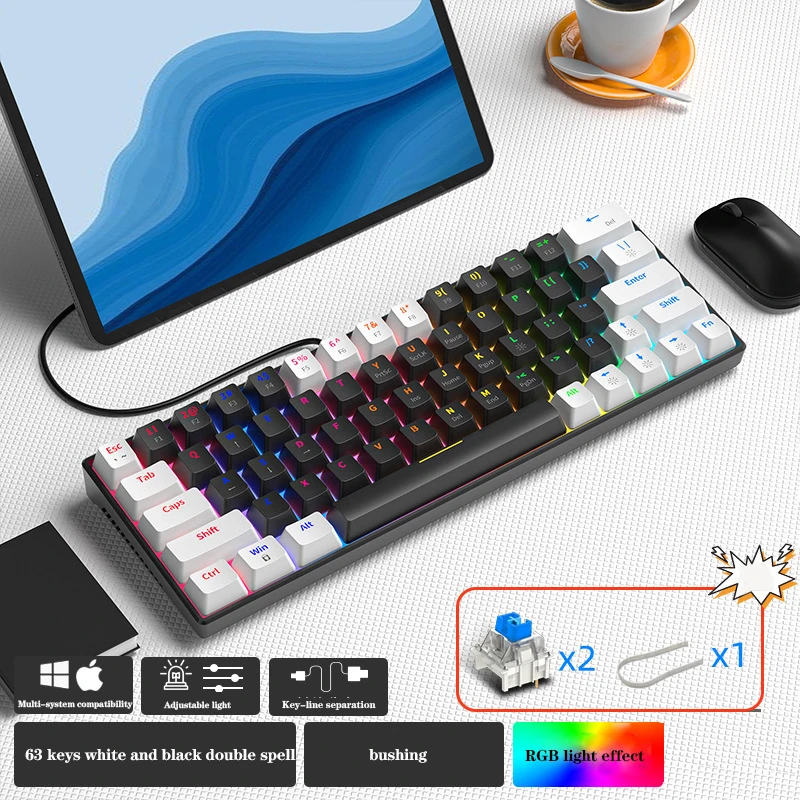 60% Wire Ergonomic Mechan Computer Switch Switches Usb Custom Backlit Mechanical Backlight Mini Rgb Gaming Keyboard