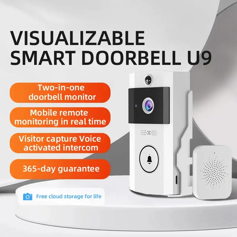 U9 Video Doorbell Visual Voice Real-time Intercom Chime HD Night Vision IP Camera WiFi Smart Alarm PIR Door Bell Home Security