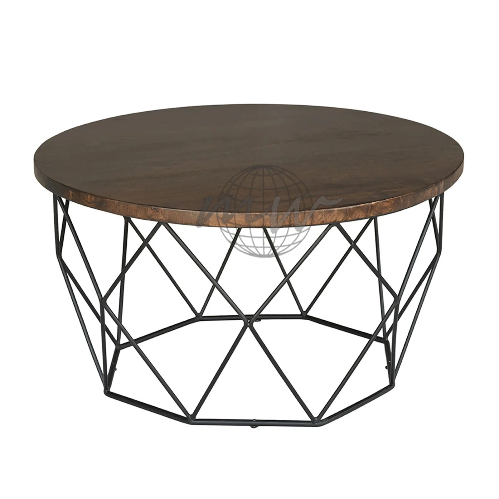 Luxury Round Wood Coffee Table With Metal Frame Cafe Furniture
