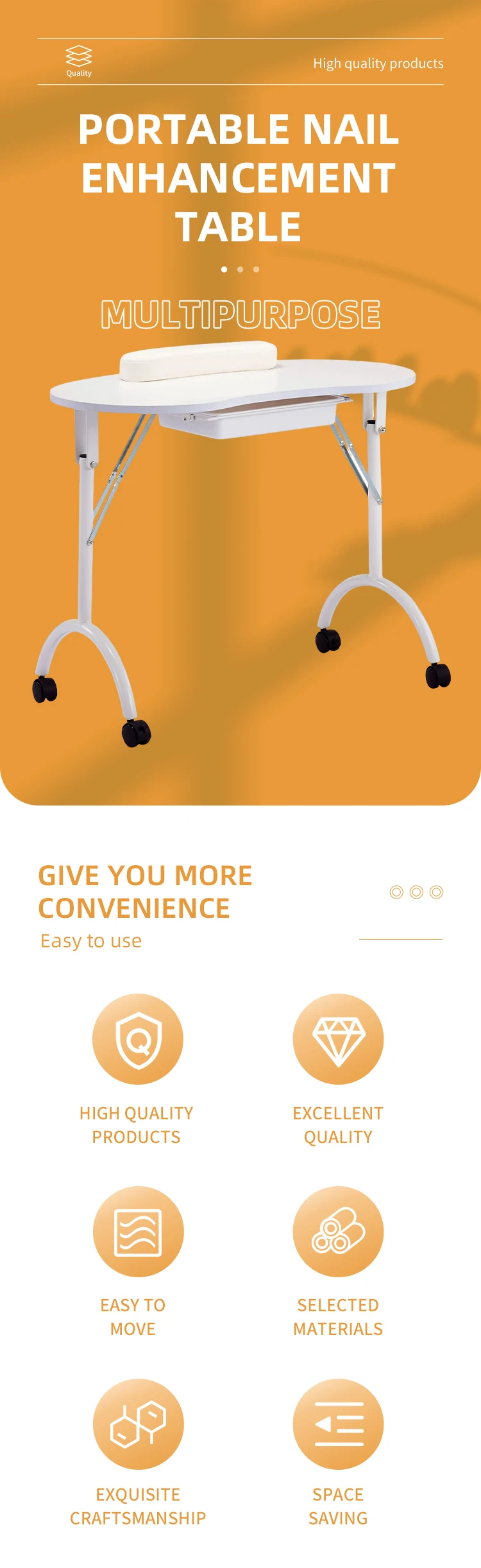 Professional Manufacturer Salon Nail Table Manicure Beauty 94x48x72cm