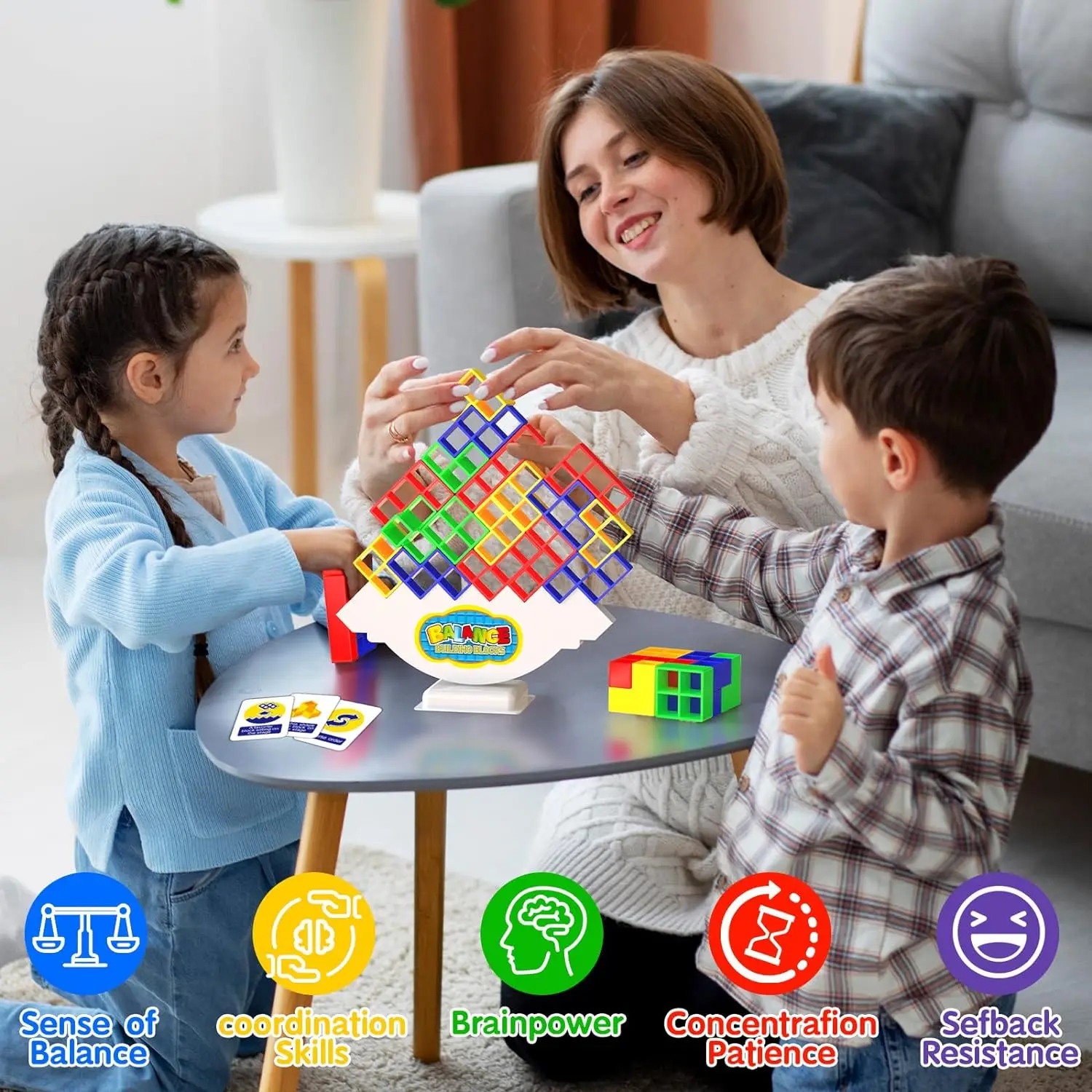 64 Pcs Tower Balance Stacking Blocks Game Tower Balance Toy For Kids ...