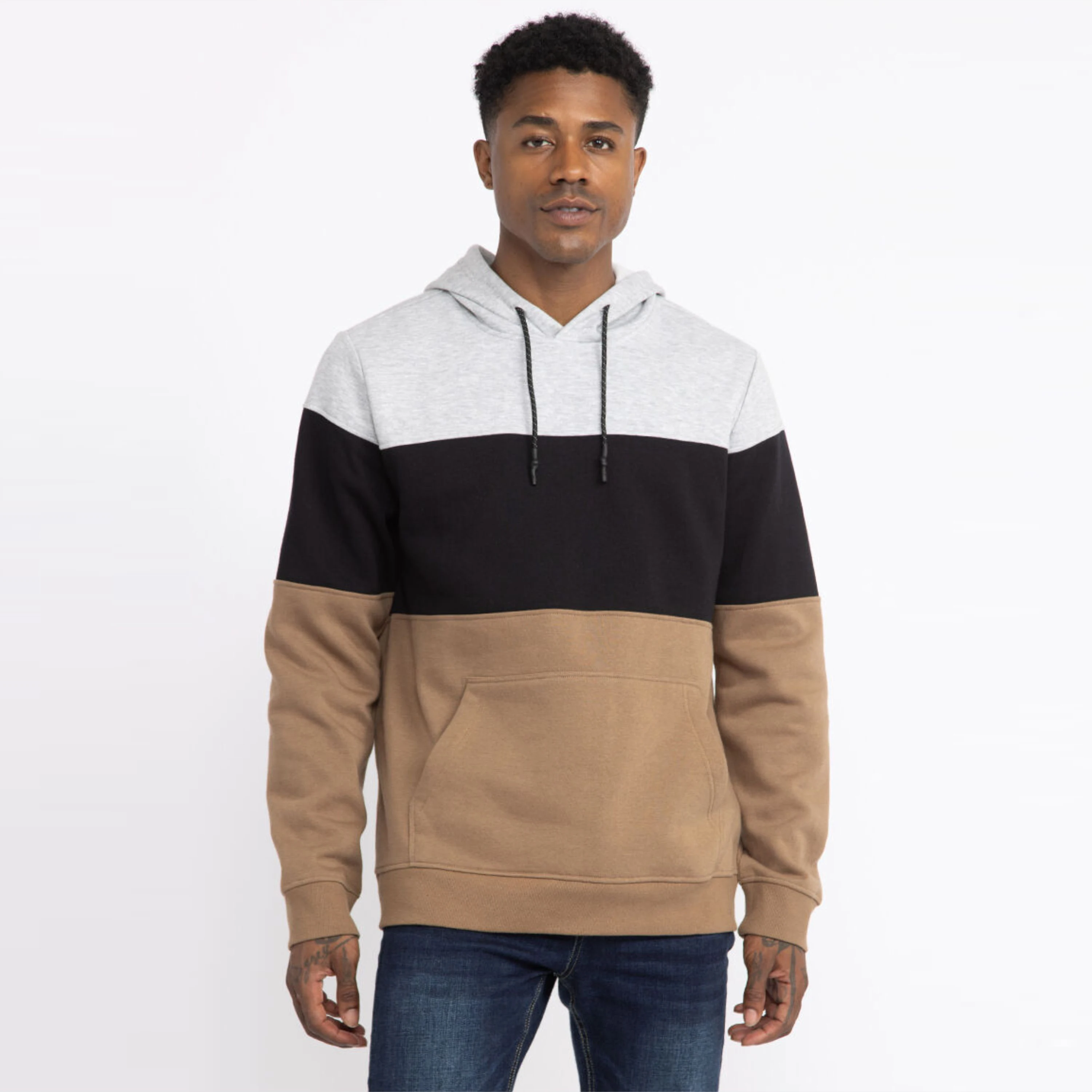 Trendy Mens Color Block Pullover Hoodie Soft and Cozy Sweatshirt