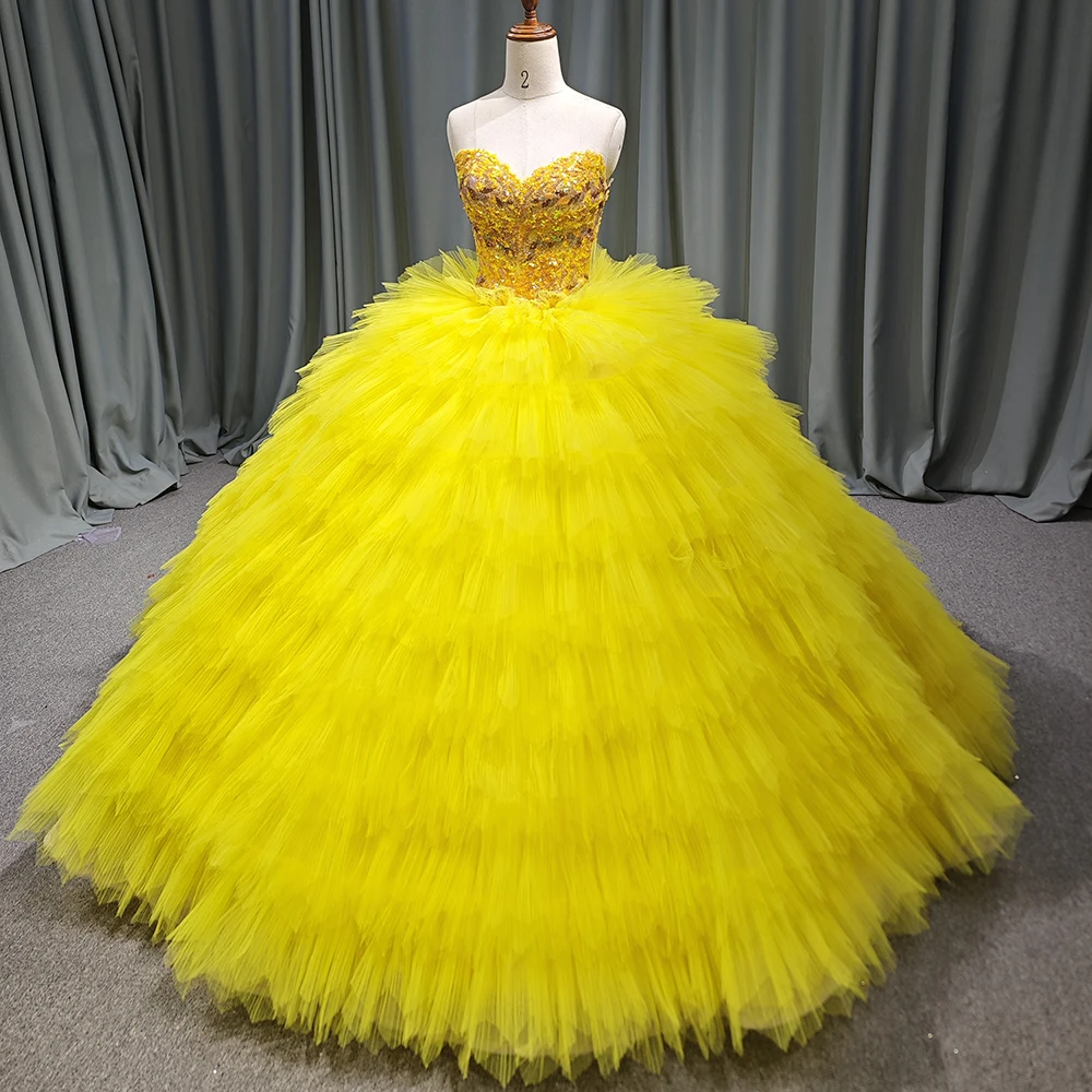 Jancember 6543 Princess Yellow Strapless Puffy Quinceanera Long