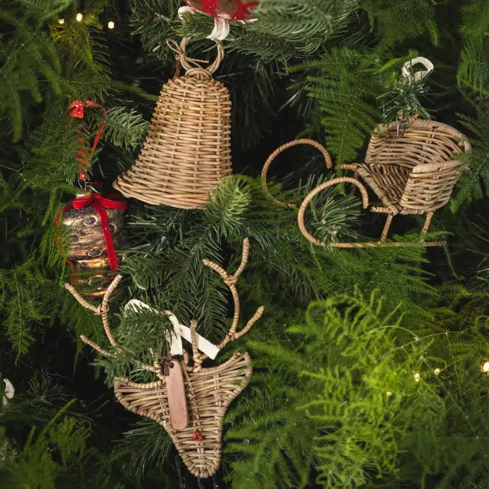 Rustic Rattan Christmas Sled for Tree Hanging Wicker Boho Santa Sledge Made in Vietnam Woven Sleigh for Christmas Tree