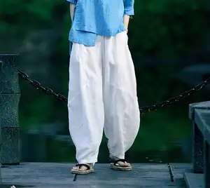 Women Linen Harem Pants Wide Leg Casual Maxi Pants 100% Linen Trousers Plus Size Clothing Custom Loose Available Big Size Pants