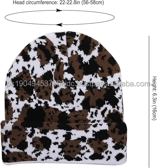 Women and Men's Cow Print Camouflage Beanie Hat Warm 2-Layer Winter Skull Cap with Dot and Fruit Pattern Y2K Animal Print Beach