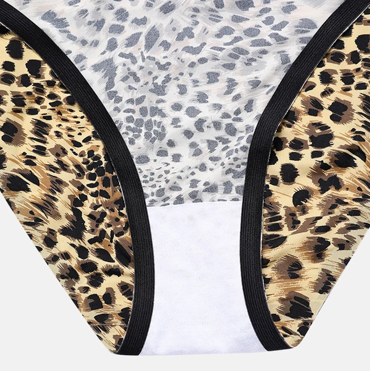 Ladies Leopard Print Panties Low Waist Cotton Crotch Briefs Hipster