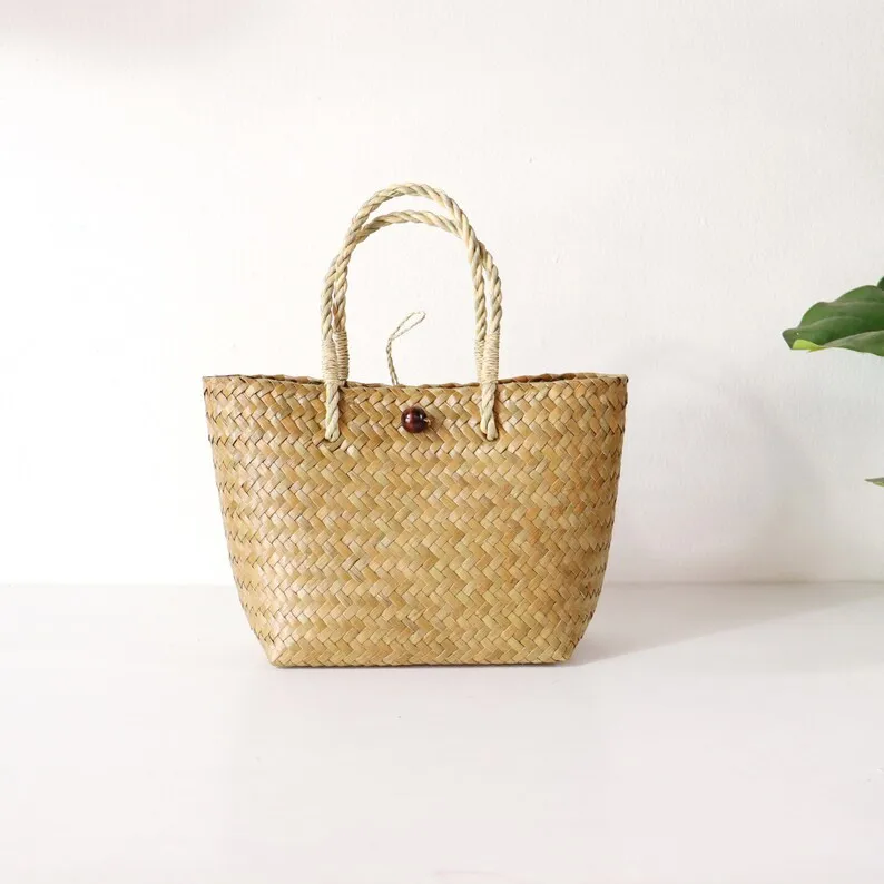 Eco Friendly Natural Seagrass Raffia Tote Beach Lady Classic Bags Sea Grass  Summer Lady Women Handbags