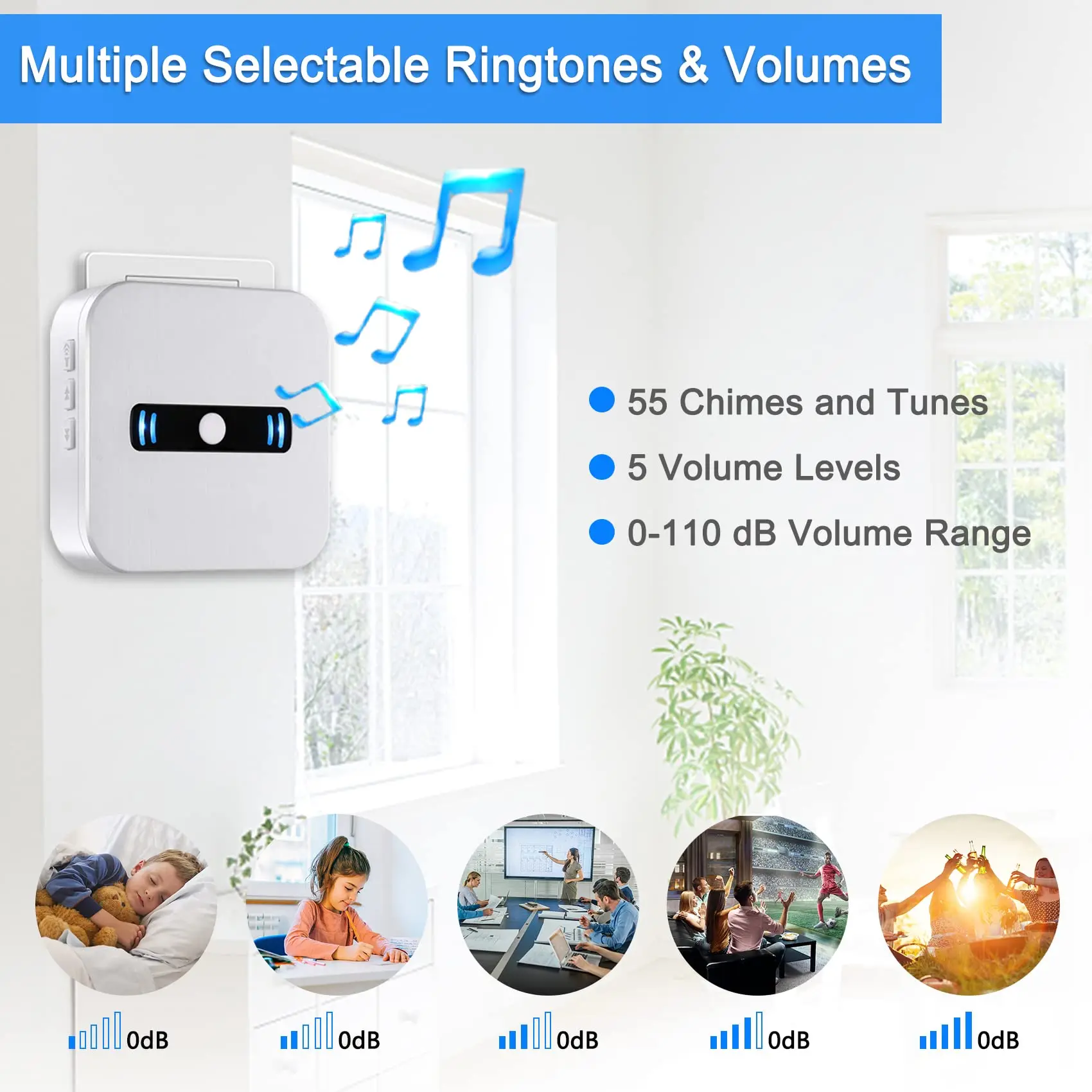 Daytech 55 Ringtones and 5 Adjustable Volume 2025 Trend Product 500ft Long Range Gate Buzzer Caregiver Pager