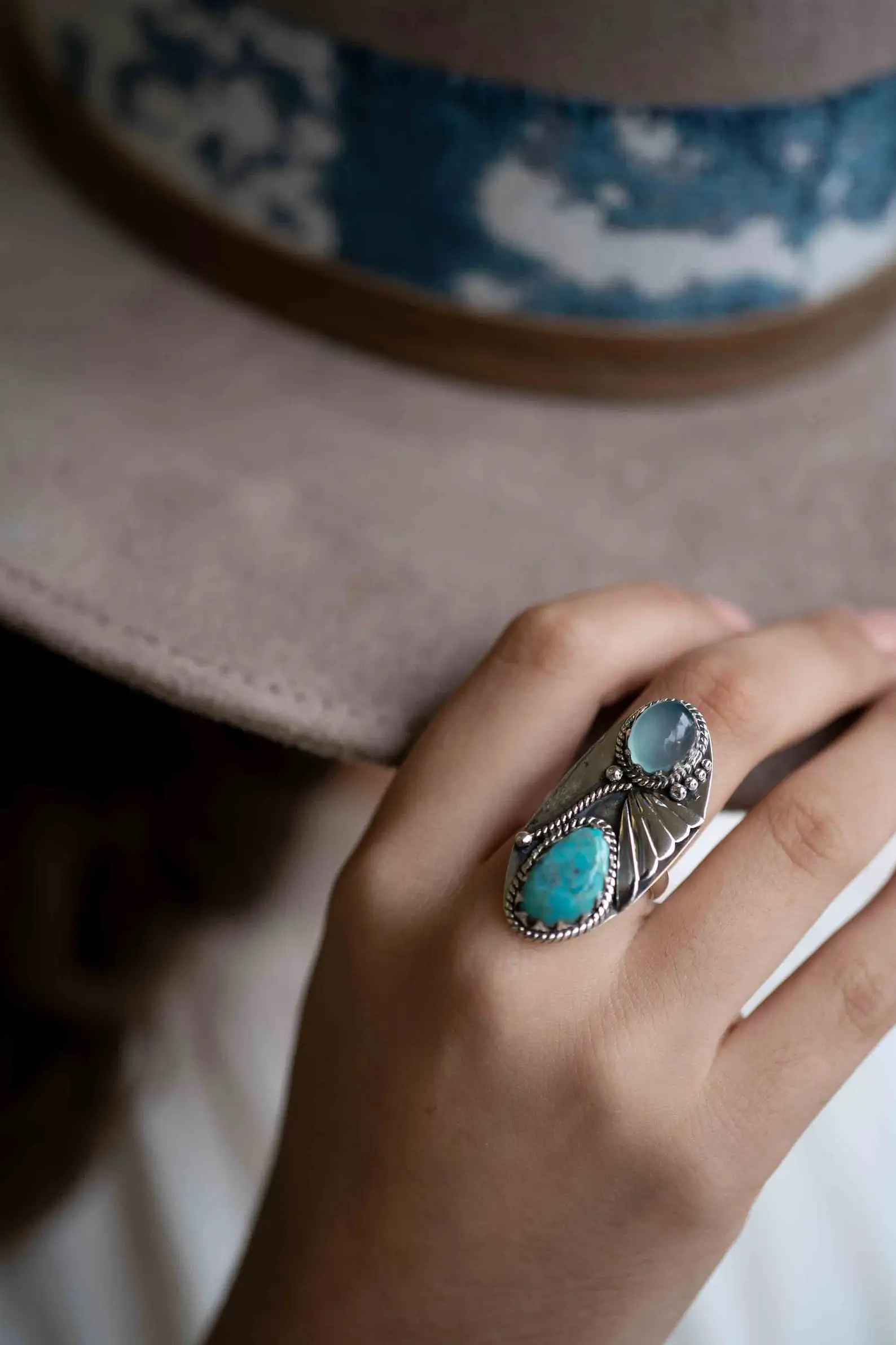 Natural Turquoise and Aqua Chalcedony Semiprecious Gemstone Rings Wholesale 925 Solid Sterling Silver Jewellery Factory India