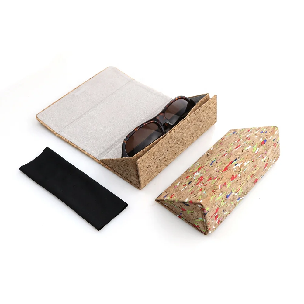 Branded Eco Friendly Oak Cork Foldable Triangle Handmade Eyeglasses Storage Eyewear Packaging 