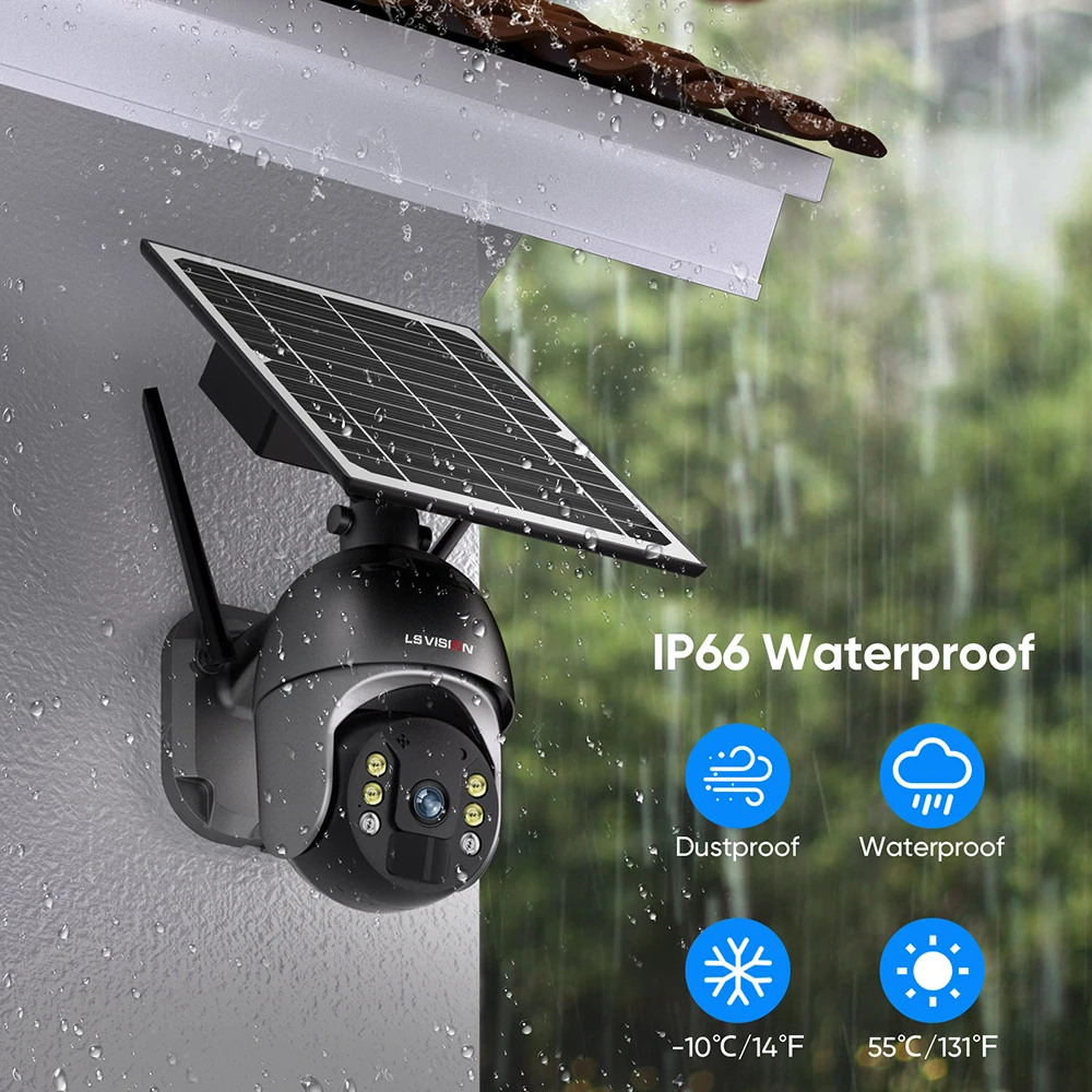 LS VISION Solar Powered Outdoor Security Camera with PTZ Night