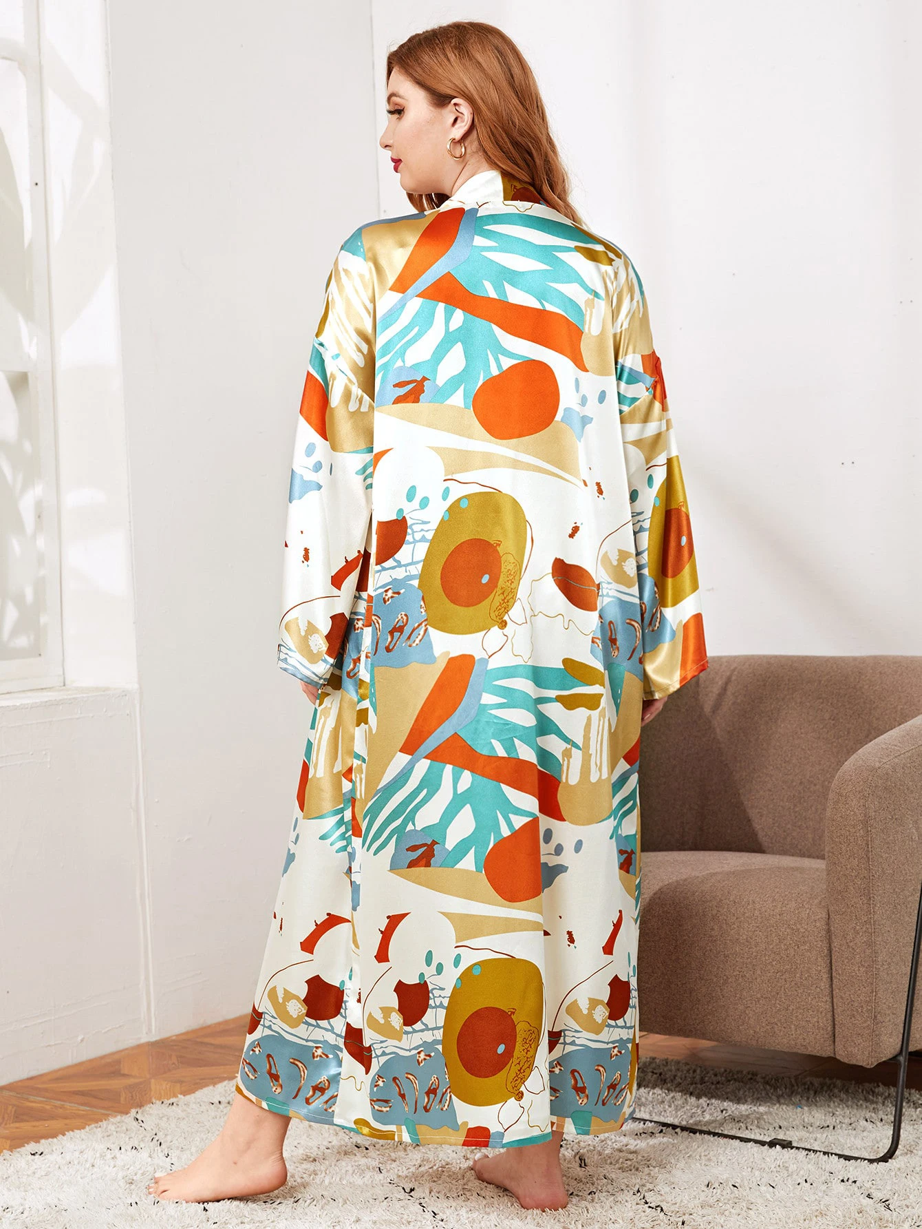 Custom Flower Print Bride Robe Long Sleeve Long Night Gowns Polyester ...