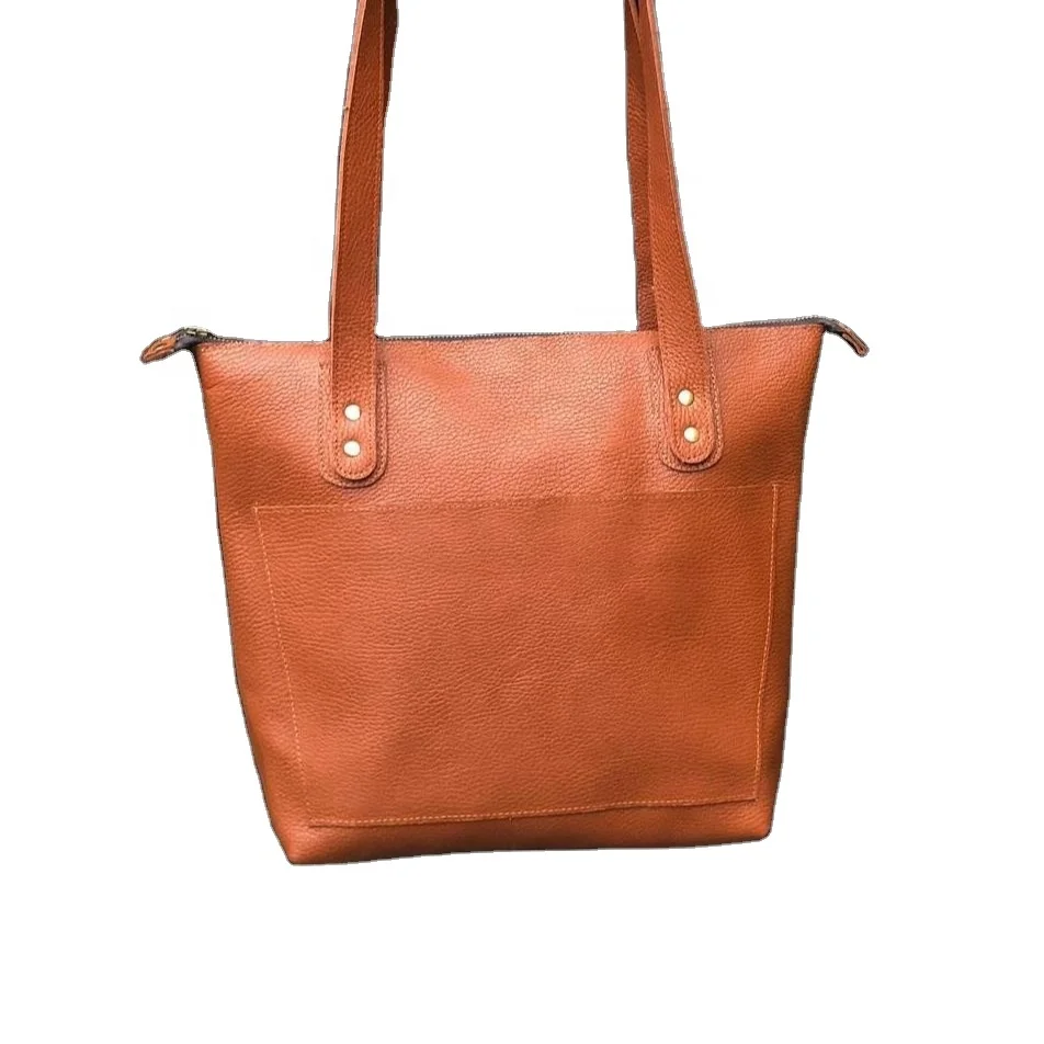Leather Tote Bag Leather Anniversary Gift for Women Zipper 