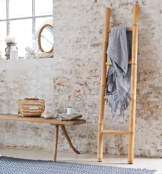 Feet Wooden Blanket Rack Bamboo Sturdy Decorative Ladder For Bathroom