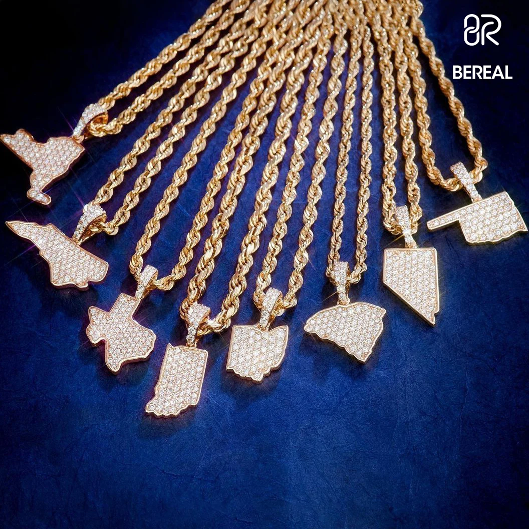 Wholesale 14k 18k Solid Gold Map Pendant Chain Necklace Set Factory