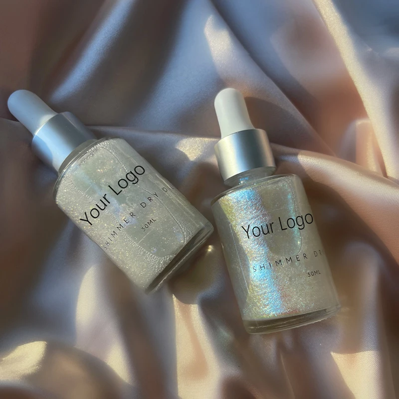Private Label Multicolor Tan Body Shimmer Dry Oils Liquid Highlighter Makeup Glitter Organic